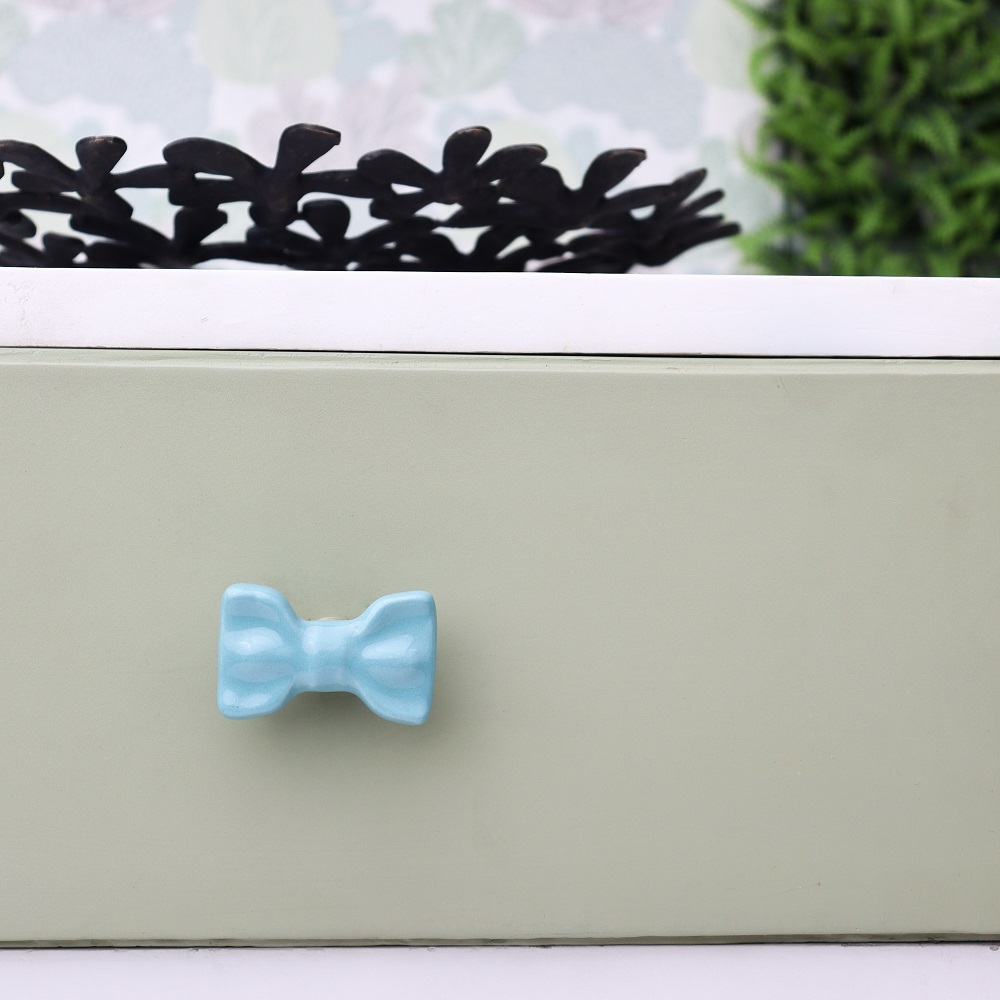 Turquoise Green Ceramic Bow Cabinet Knob